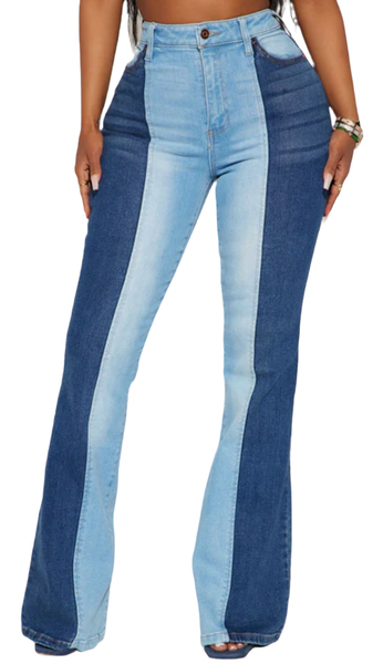 2-Tone Flare Denim Jeans