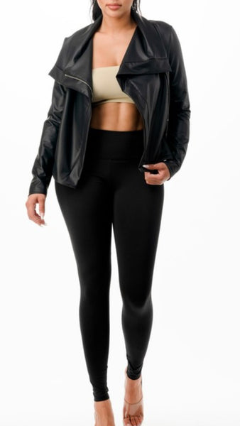 Faux Leather Moto Jacket ( Blk)