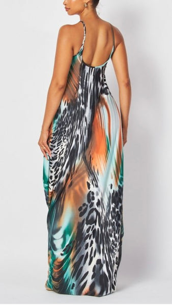 Animal Print Spaghetti Strap Maxi Dress