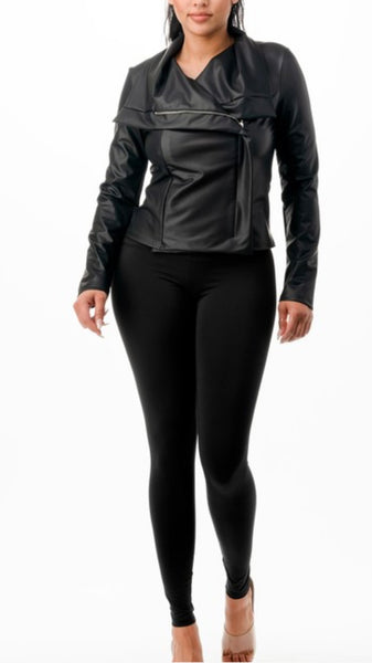 Faux Leather Moto Jacket ( Blk)