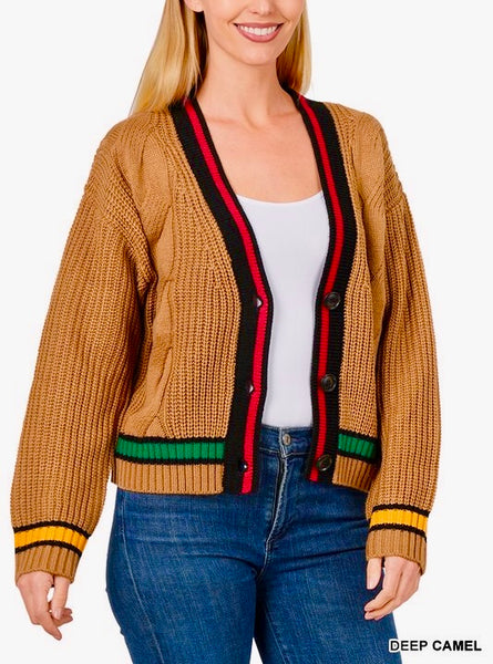 Cozy Letty Trim Cable Knit CARDI