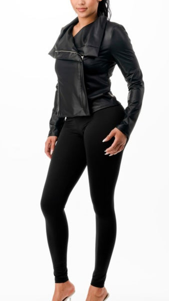 Faux Leather Moto Jacket ( Blk)