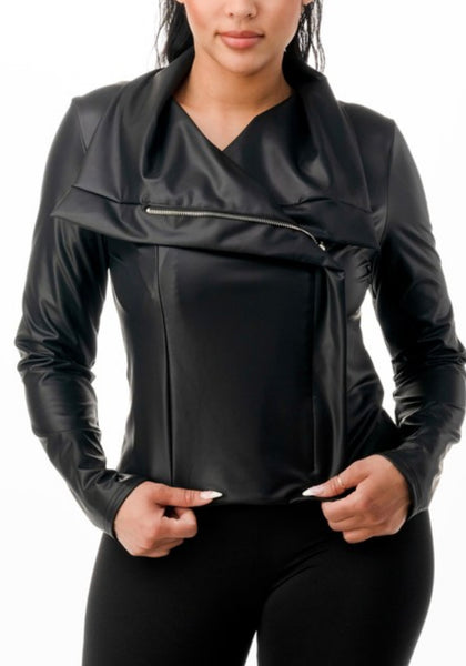 Faux Leather Moto Jacket ( Blk)