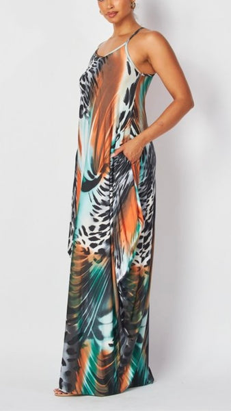 Animal Print Spaghetti Strap Maxi Dress