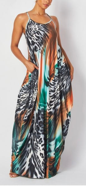 Animal Print Spaghetti Strap Maxi Dress