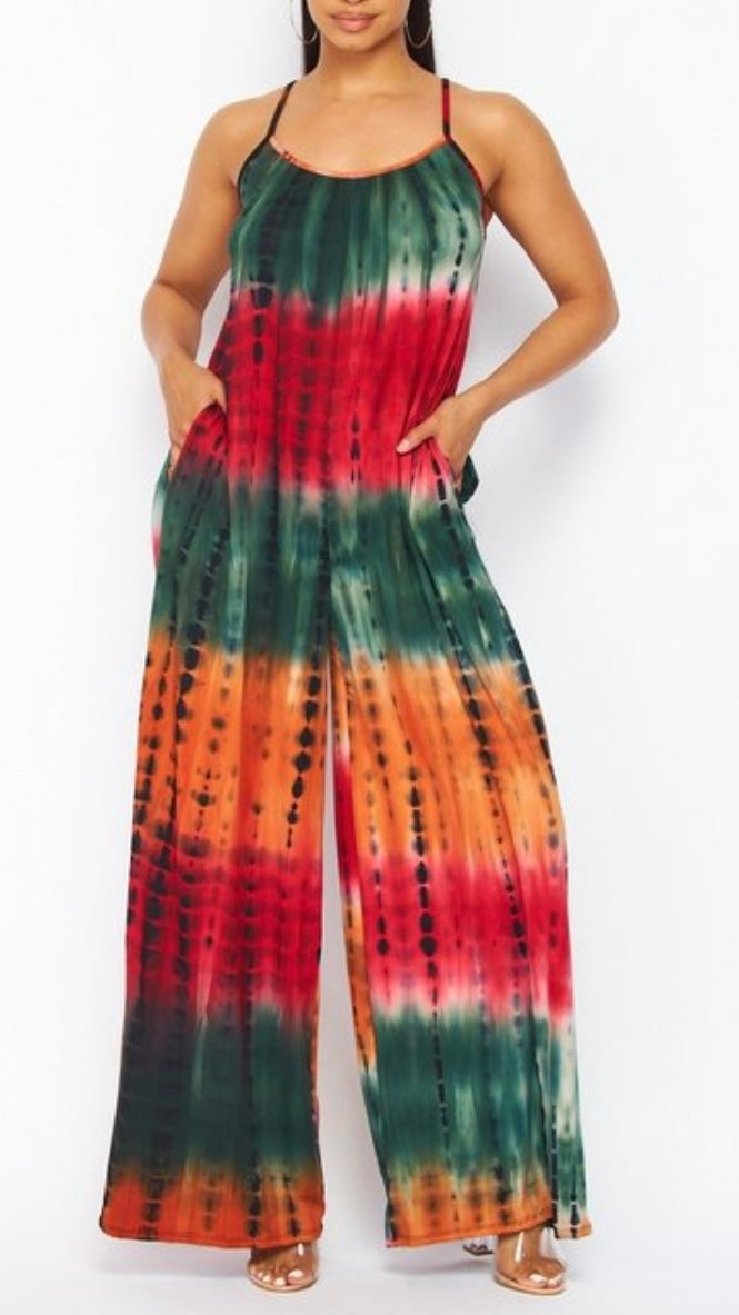 Wide Leg Cami Jumpsuit with Tie Dye