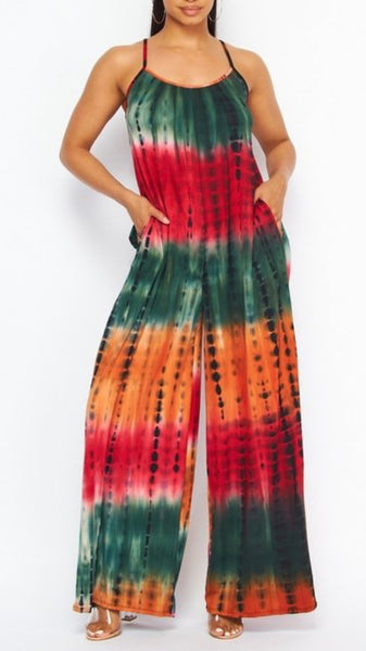 Wide Leg Cami Jumpsuit with Tie Dye