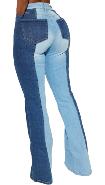 2-Tone Flare Denim Jeans