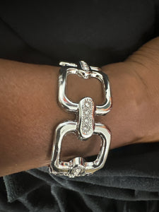 Silver square link bracelet with a Bling